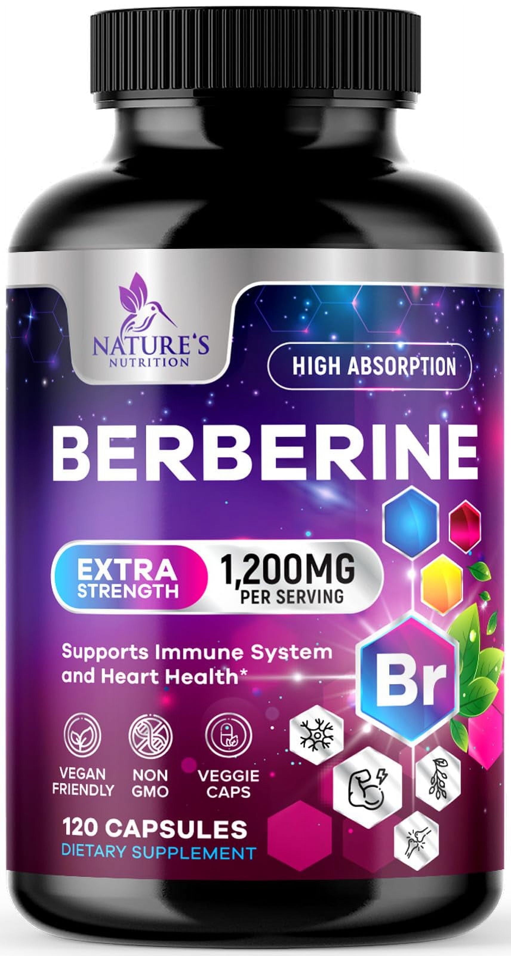 Berberine Supplement 1200Mg, High Absorption Berberine Supplements Heart Health & Immune Support Berberine Supplement - Berberine HCL Supplement Pills, Gluten-Free Berberine HCI - 120 Veggie Capsules