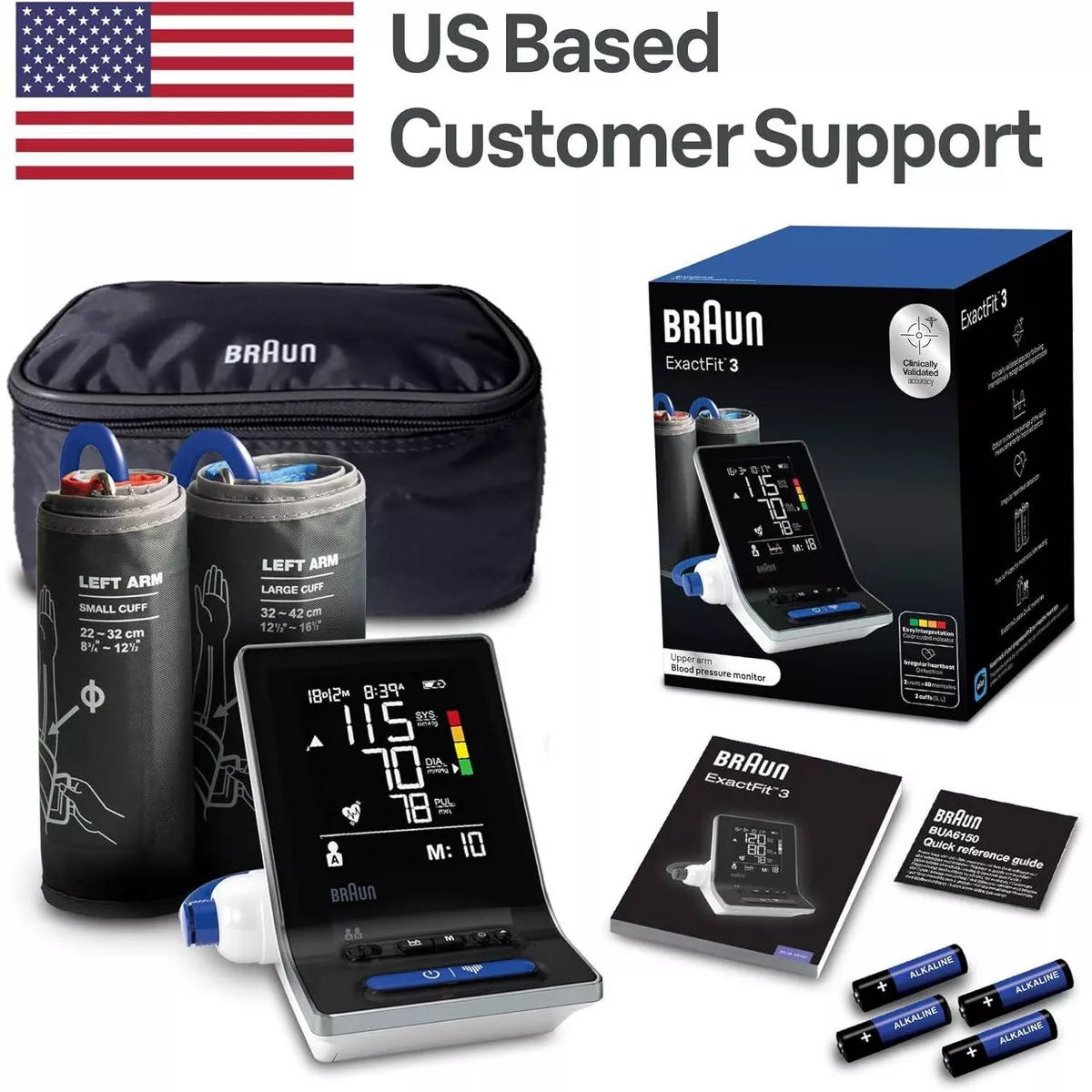 Braun Exactfit 3 Upper Arm Blood Pressure Monitor for Home Use - 2 Cuff Sizes: Non-Toxic, Includes Batteries