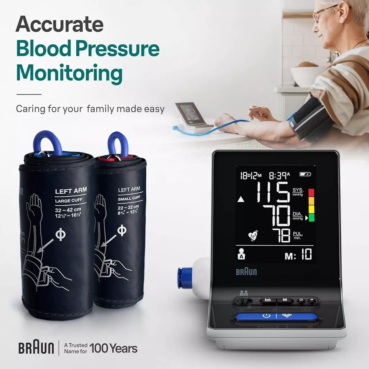Braun Exactfit 3 Upper Arm Blood Pressure Monitor for Home Use - 2 Cuff Sizes: Non-Toxic, Includes Batteries