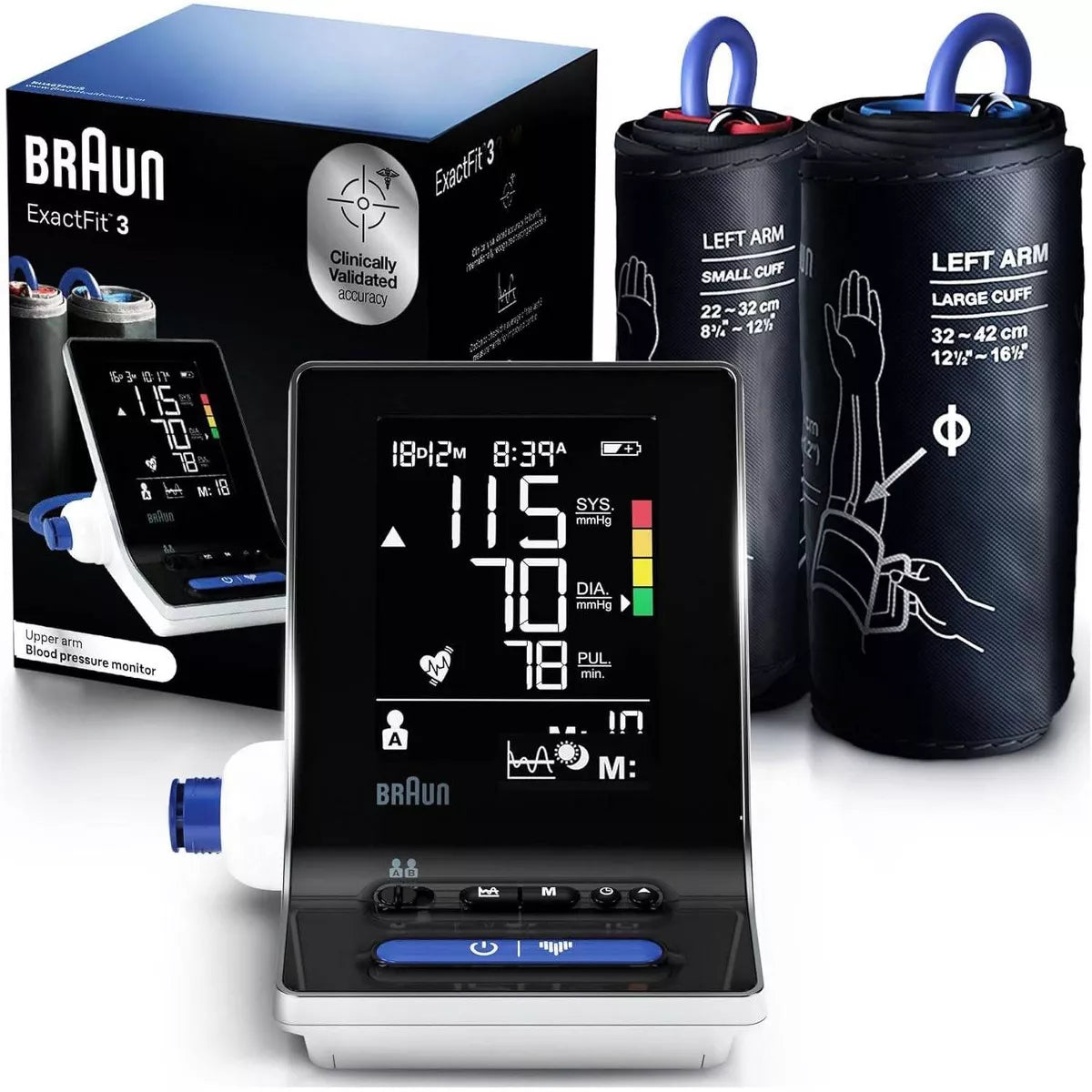 Braun Exactfit 3 Upper Arm Blood Pressure Monitor for Home Use - 2 Cuff Sizes: Non-Toxic, Includes Batteries