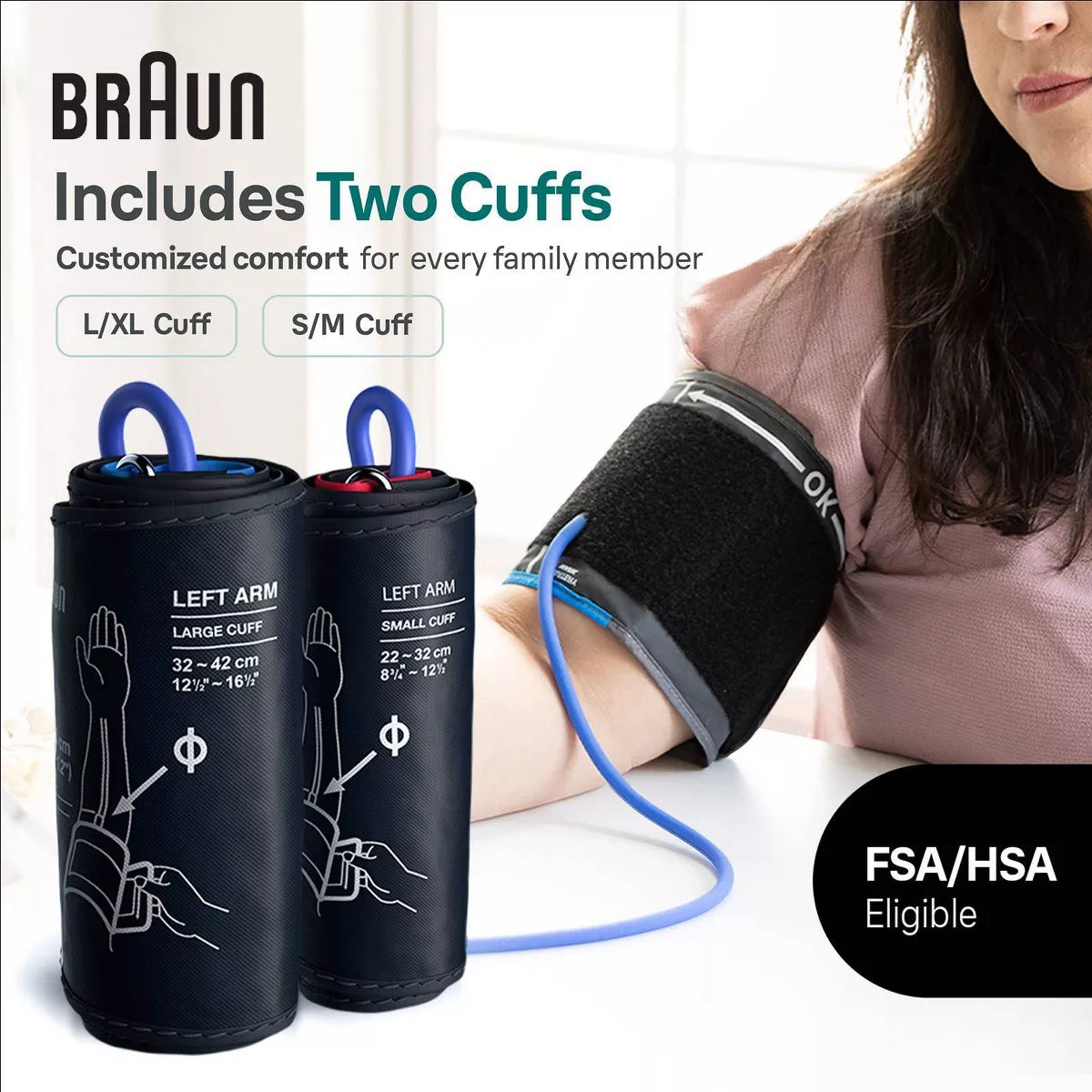 Braun Exactfit 3 Upper Arm Blood Pressure Monitor for Home Use - 2 Cuff Sizes: Non-Toxic, Includes Batteries