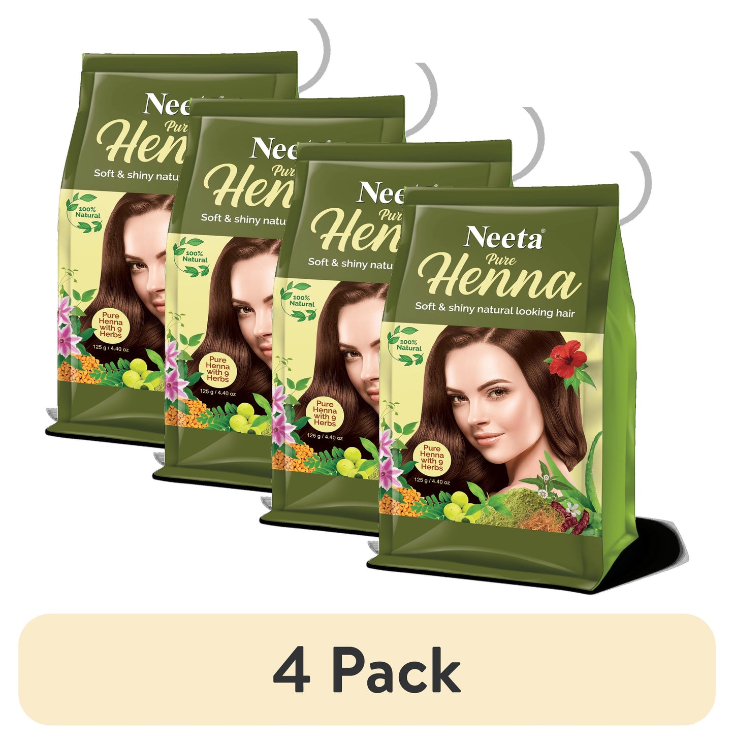 (2 Pack)  100% Natural Pure Henna with 9 Herbs for Hair, Chemical Free Dye, Soft & Shiny Hair, 4.40 Oz
