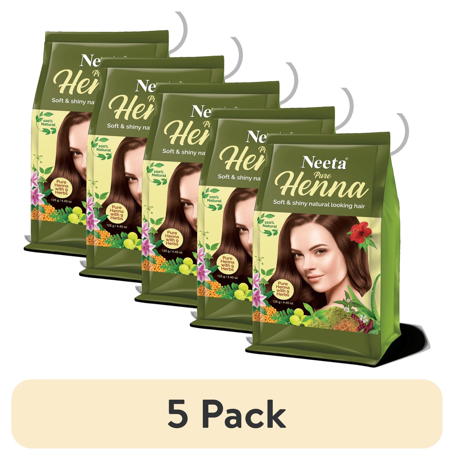 (2 Pack)  100% Natural Pure Henna with 9 Herbs for Hair, Chemical Free Dye, Soft & Shiny Hair, 4.40 Oz