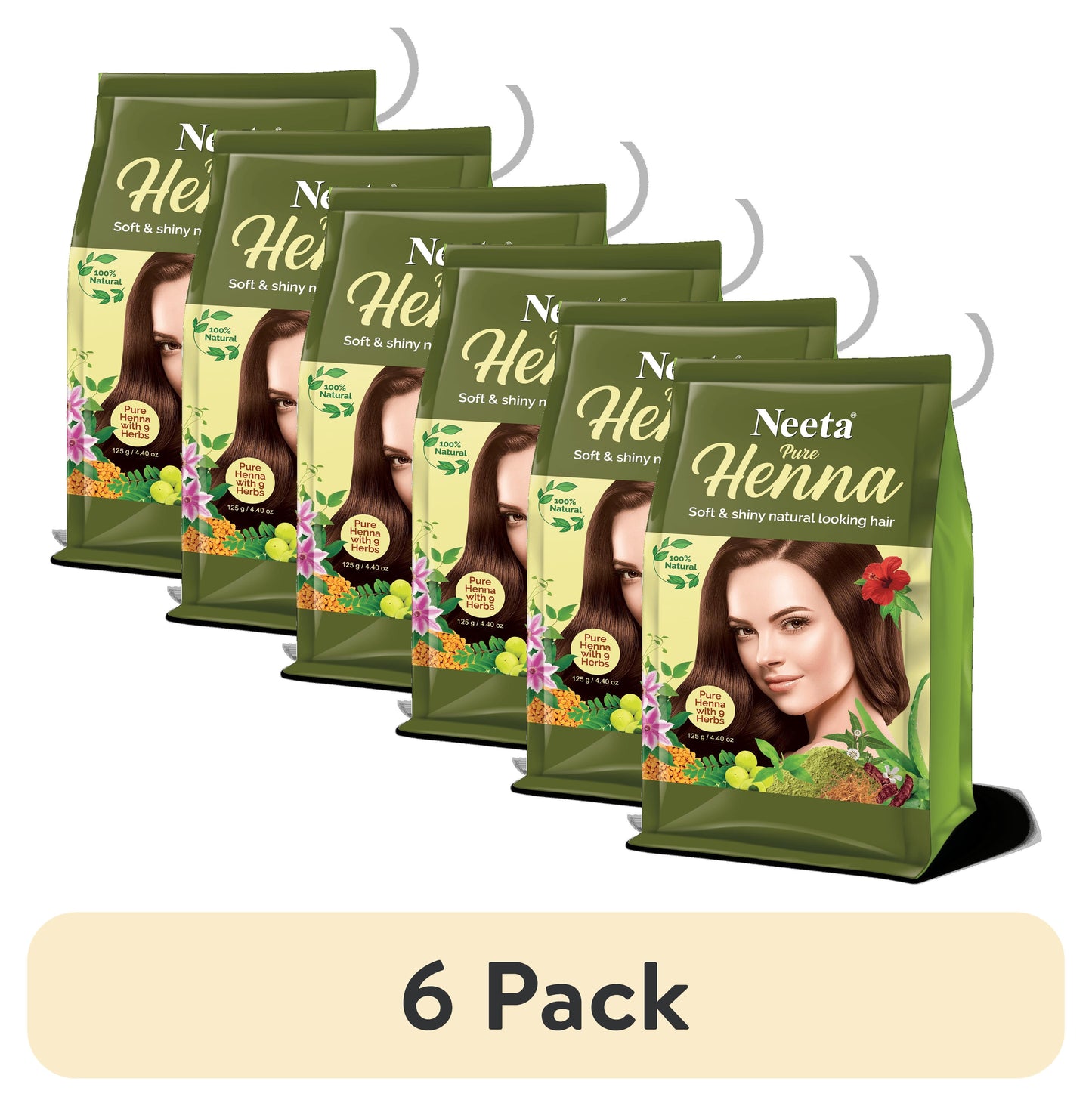(2 Pack)  100% Natural Pure Henna with 9 Herbs for Hair, Chemical Free Dye, Soft & Shiny Hair, 4.40 Oz