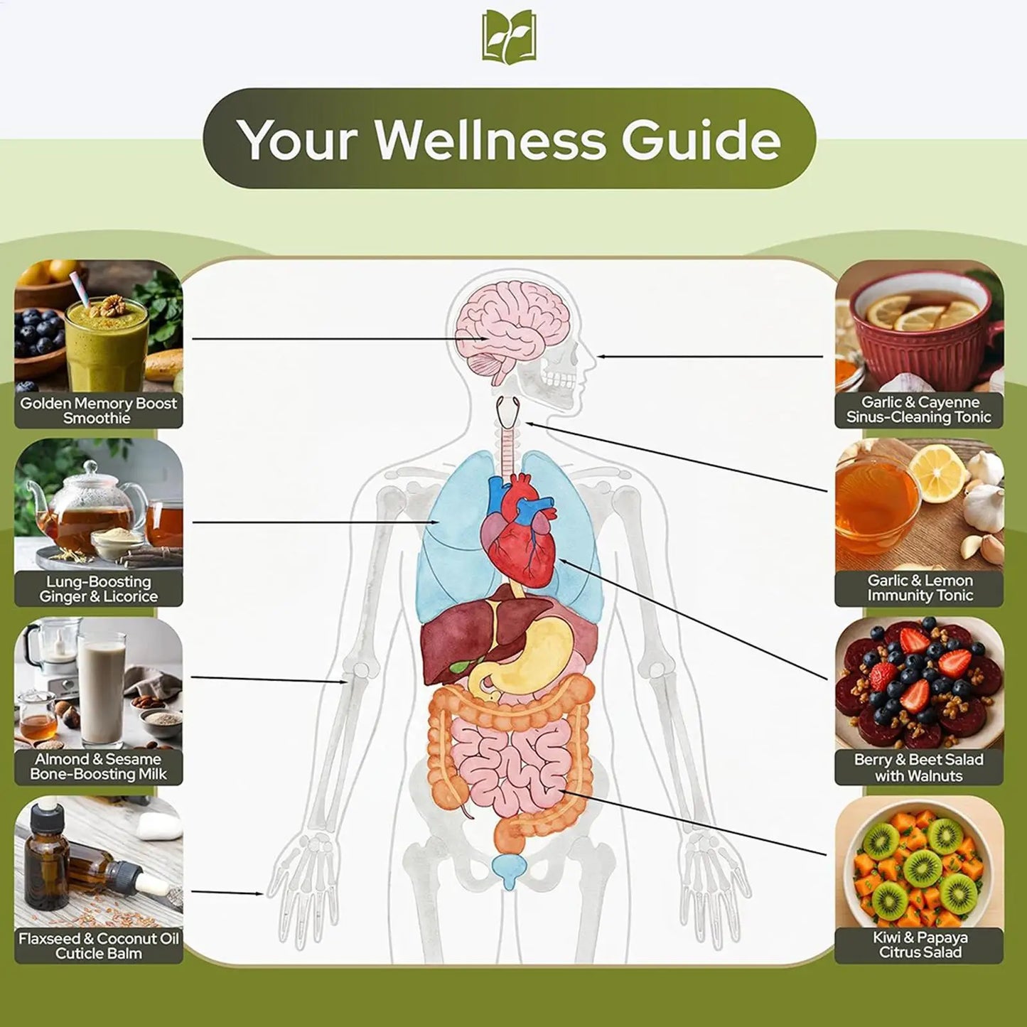 250X176X10Mm Human Health Guide Book Plant Theme Eating Recipe Spiral Binding Natural Book for Family Adult Elderly Chef Study
