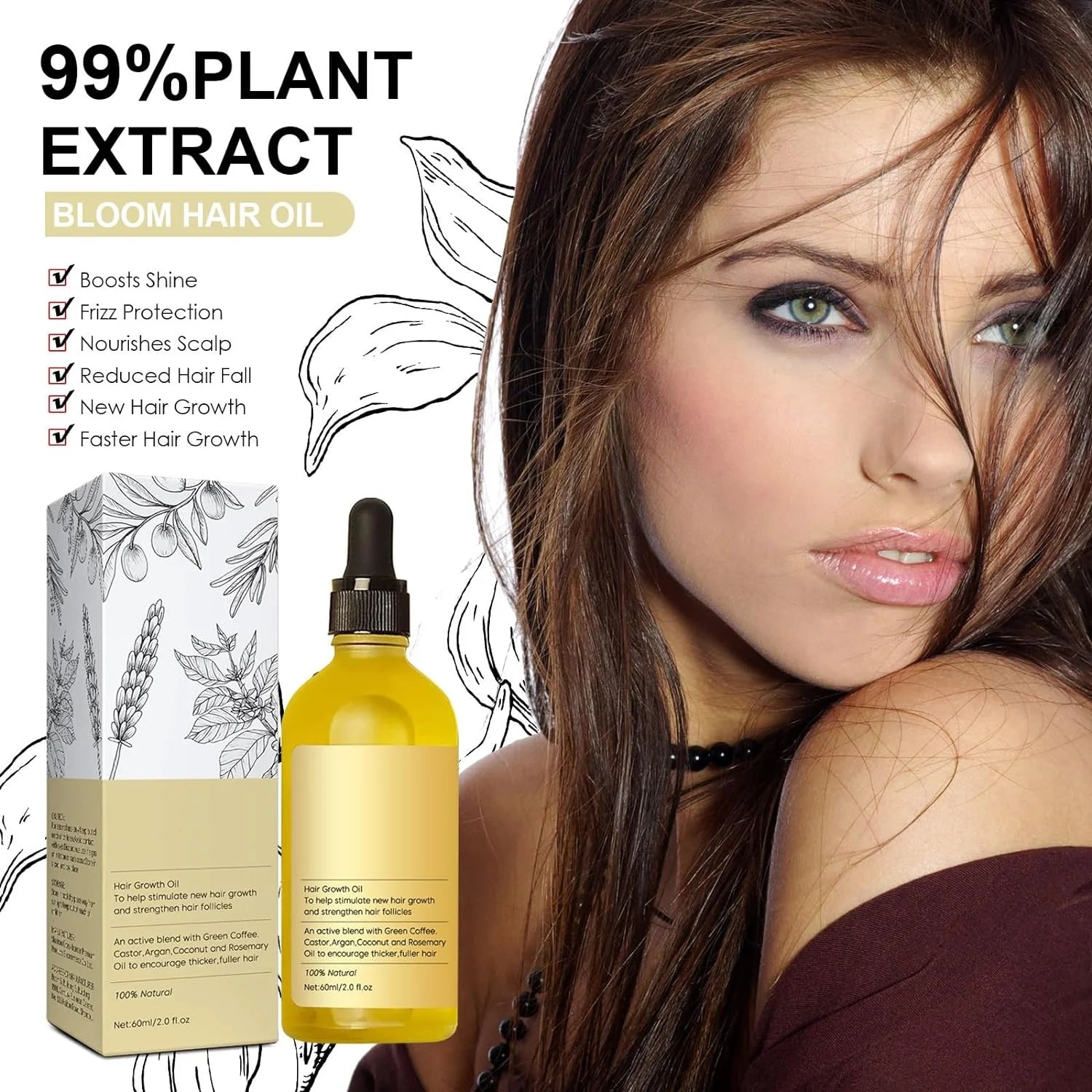 Natural Hair Growth Oil, Organic Veganic Natural Hair Growth Oil,Pure Natural Hair Density Essential Oil, Plant Extract Hair Growth Oil for Dry Damaged Hair and Growth (1Pcs)