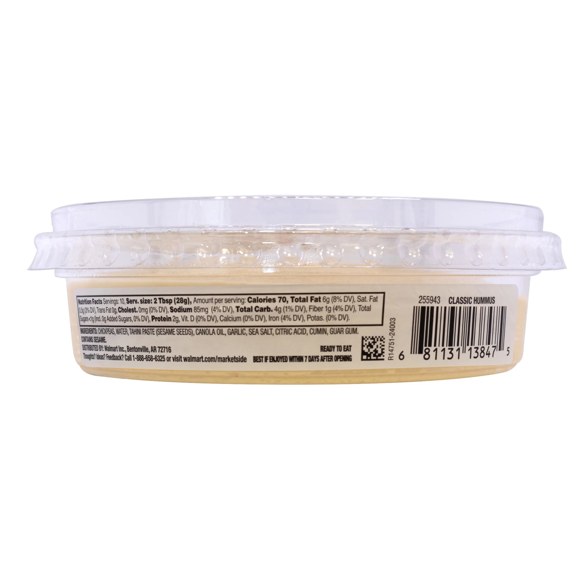 Gluten-Free Classic Hummus 10 Oz, Ready to Eat, Resealable Cup, 2 Tbsp. (28G) Servings