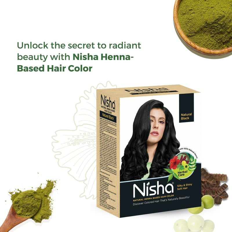 Natural Henna Powder for Hair Colour, Natural Black Hair, Herbal Conditioning Hair Dye for Silky & Shiny Soft Hair Colour for Men & Women (Pack of 2-60G Each)