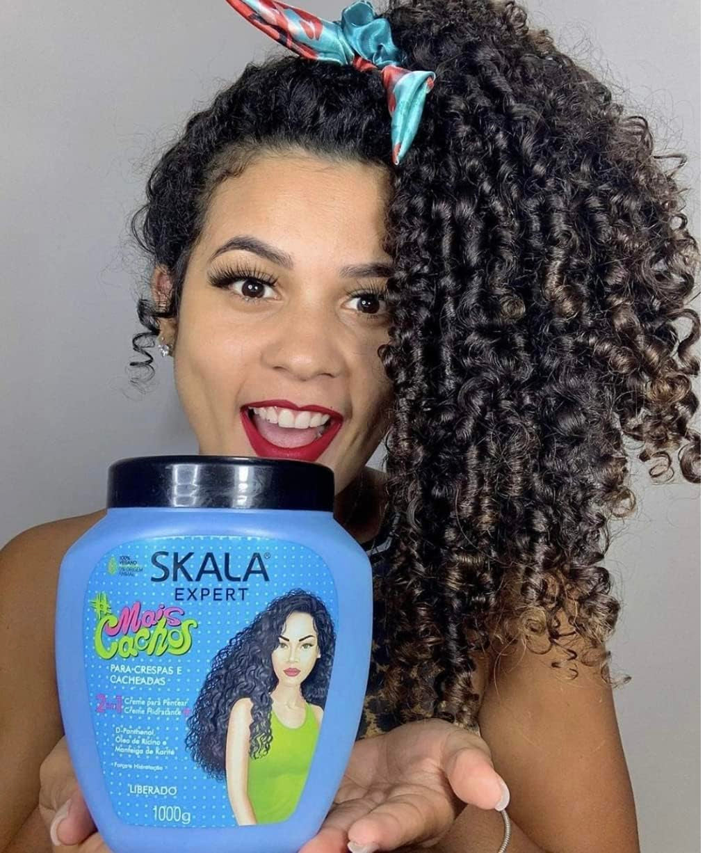 SKALA Mais Crespos & Mais Cachos 2 in 1 Conditioning Treatment Cream Bundle + Skala Passion Fruit & Patauá Oil (Maracuja) Hair Care 1000G – Includes Free Comb (Comb Color May Vary)