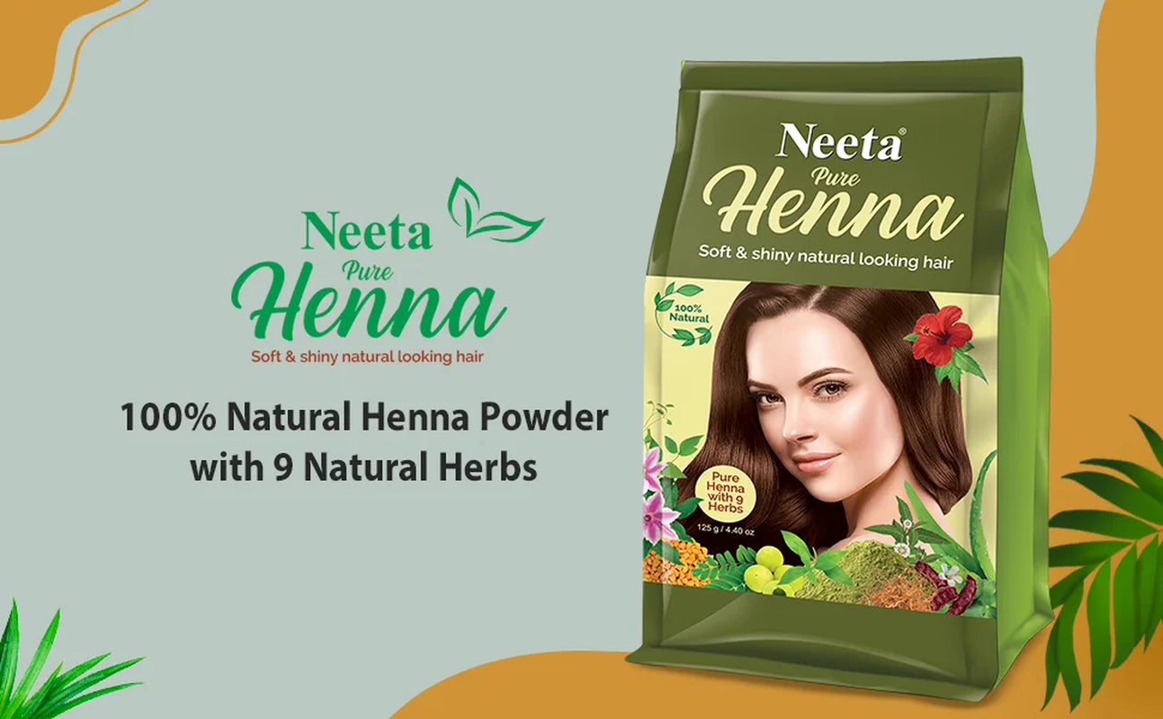 (2 Pack)  100% Natural Pure Henna with 9 Herbs for Hair, Chemical Free Dye, Soft & Shiny Hair, 4.40 Oz