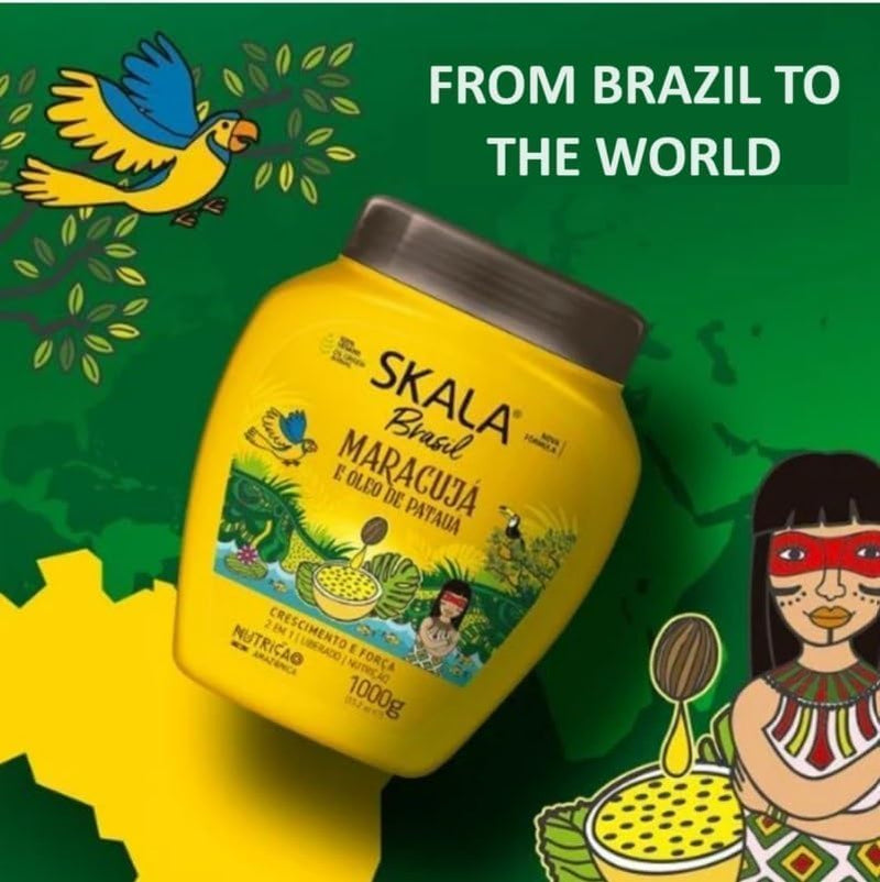 SKALA Mais Crespos & Mais Cachos 2 in 1 Conditioning Treatment Cream Bundle + Skala Passion Fruit & Patauá Oil (Maracuja) Hair Care 1000G – Includes Free Comb (Comb Color May Vary)