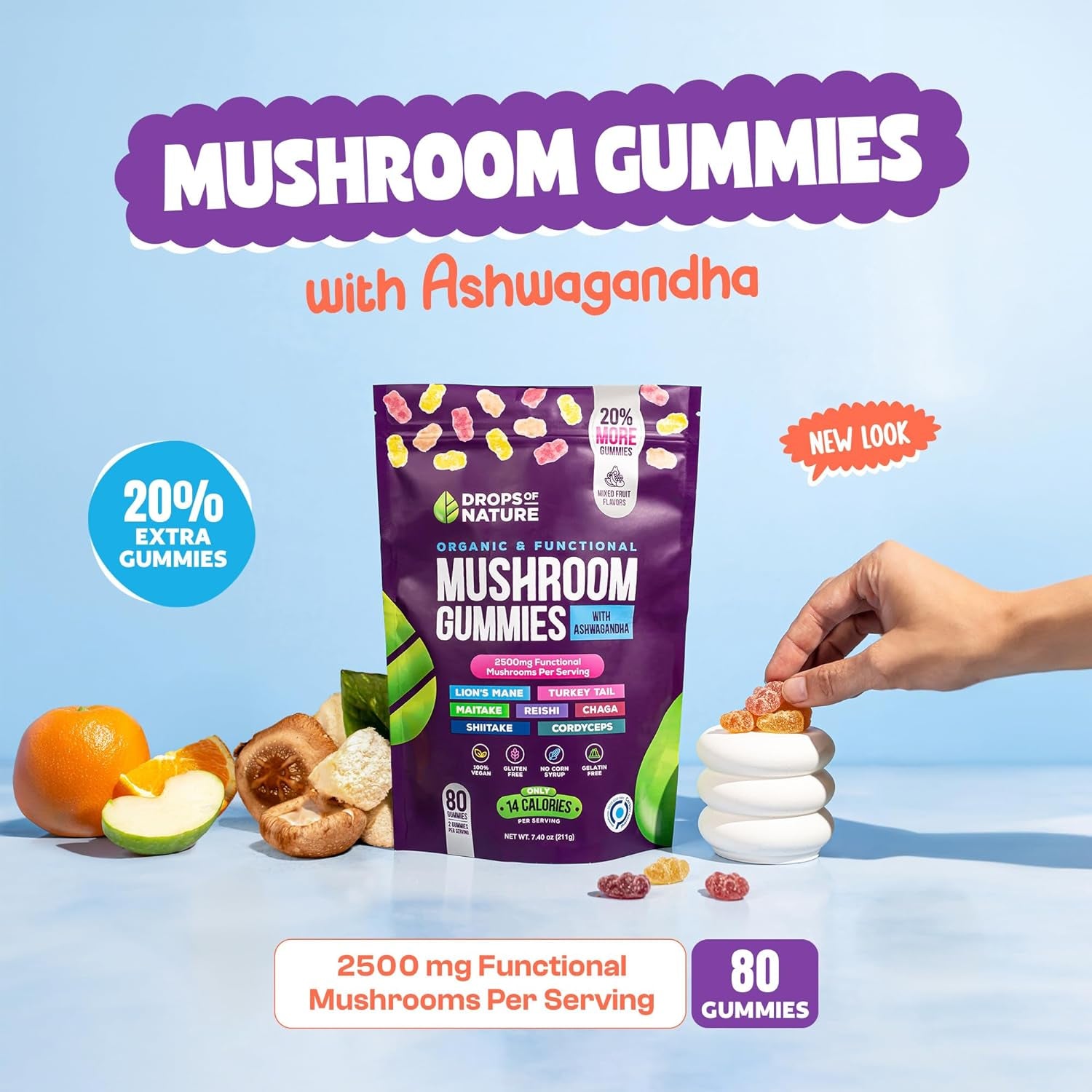 Ashwagandha & Lion'S Mane Supplement Gummies - Comprehensive Mushroom Supplement