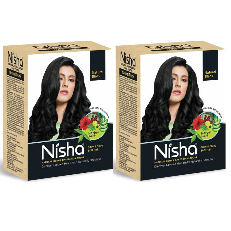 Natural Henna Powder for Hair Colour, Natural Black Hair, Herbal Conditioning Hair Dye for Silky & Shiny Soft Hair Colour for Men & Women (Pack of 2-60G Each)