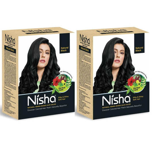 Natural Henna Powder for Hair Colour, Natural Black Hair, Herbal Conditioning Hair Dye for Silky & Shiny Soft Hair Colour for Men & Women (Pack of 2-60G Each)