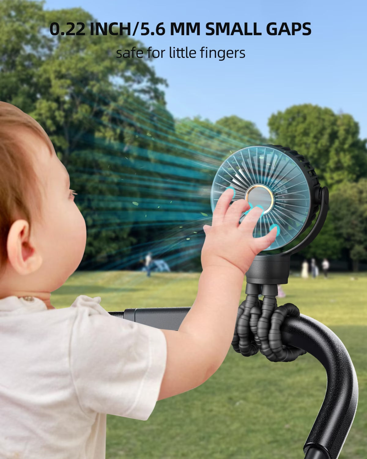 Frsara Portable Baby Stroller Fan - Clip On, Safe Quiet 4000Mah, 3-Speed Baby Fan for Stroller/Car Seat/Desk/Travel/Bike/Camping - Black
