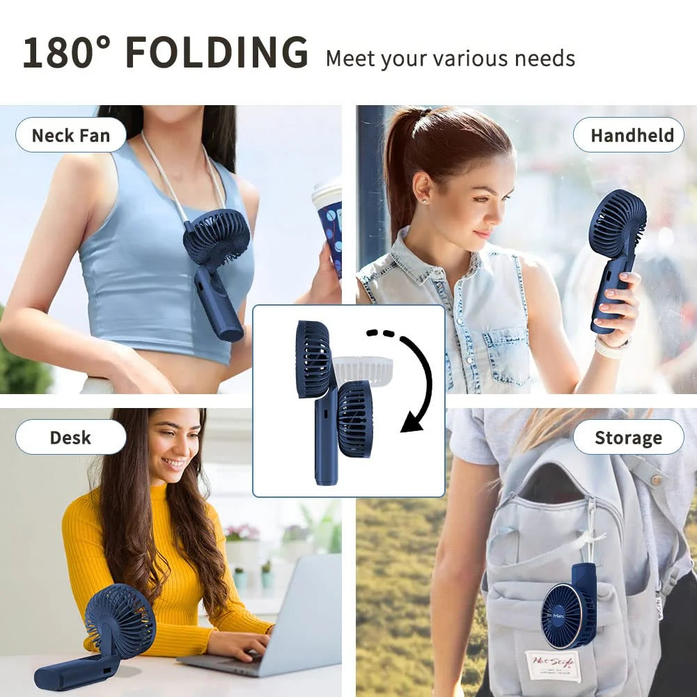 Frsara Portable Handheld Mini Fan, Neck Fan, 4000Mah Desk Fan, 180° Adjustable, 6 Speed Wind, Display Electricity in Real Time, USB Rechargeable Foldable Fan, Quiet Personal Fan