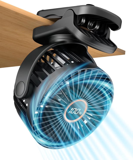 Portable Clip on Fan Battery Operated,3 Speed Quiet Rechargeable Mini Table Fan, Quiet,High Air Volume, 360 Degree Free Rotation,Mini Desk Fan, Stroller Fan-Black