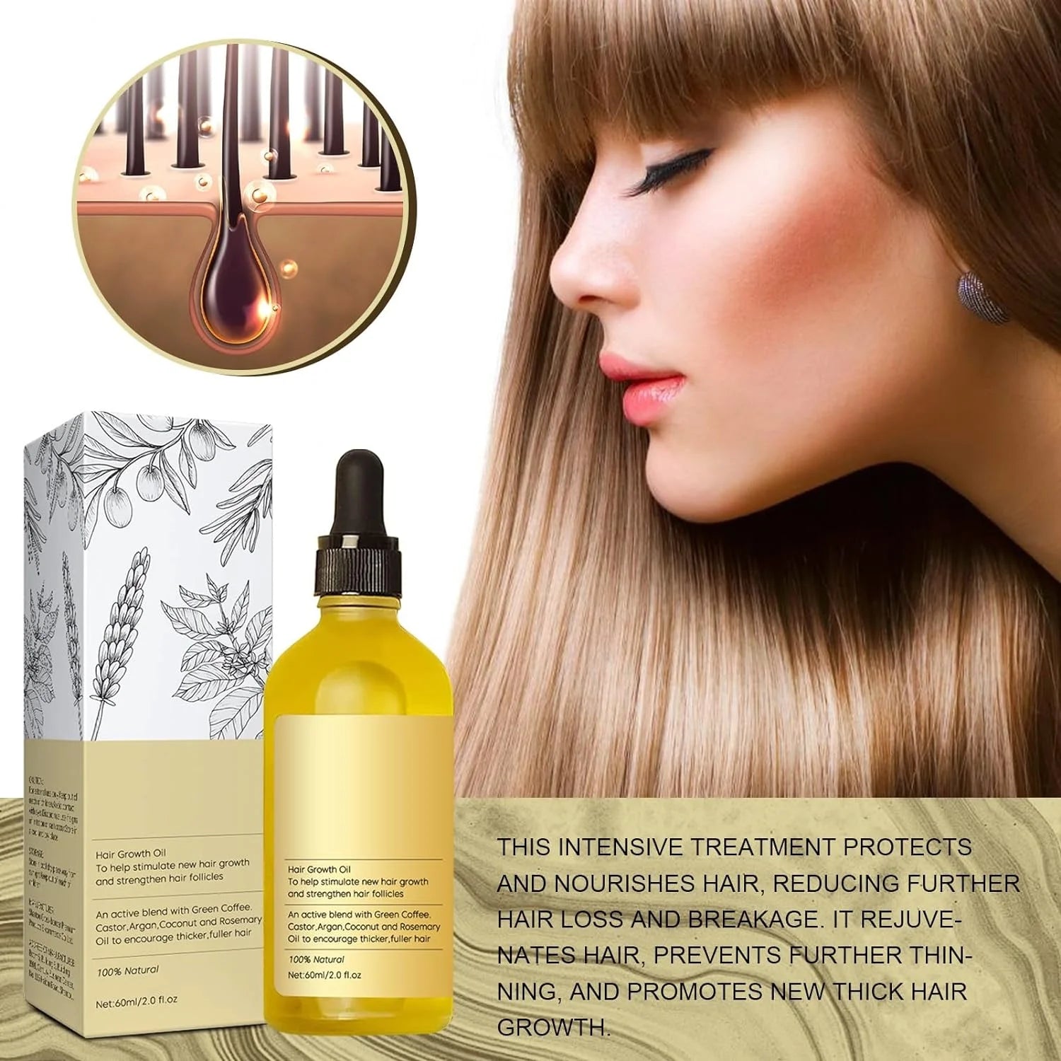 Natural Hair Growth Oil, Organic Veganic Natural Hair Growth Oil,Pure Natural Hair Density Essential Oil, Plant Extract Hair Growth Oil for Dry Damaged Hair and Growth (1Pcs)