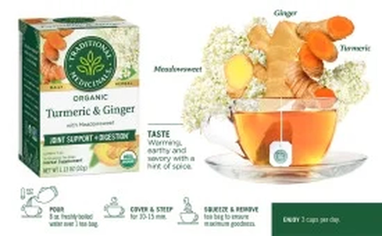 , Organic Turmeric with Meadowsweet & Ginger Herbal Tea Bags, 16 Count