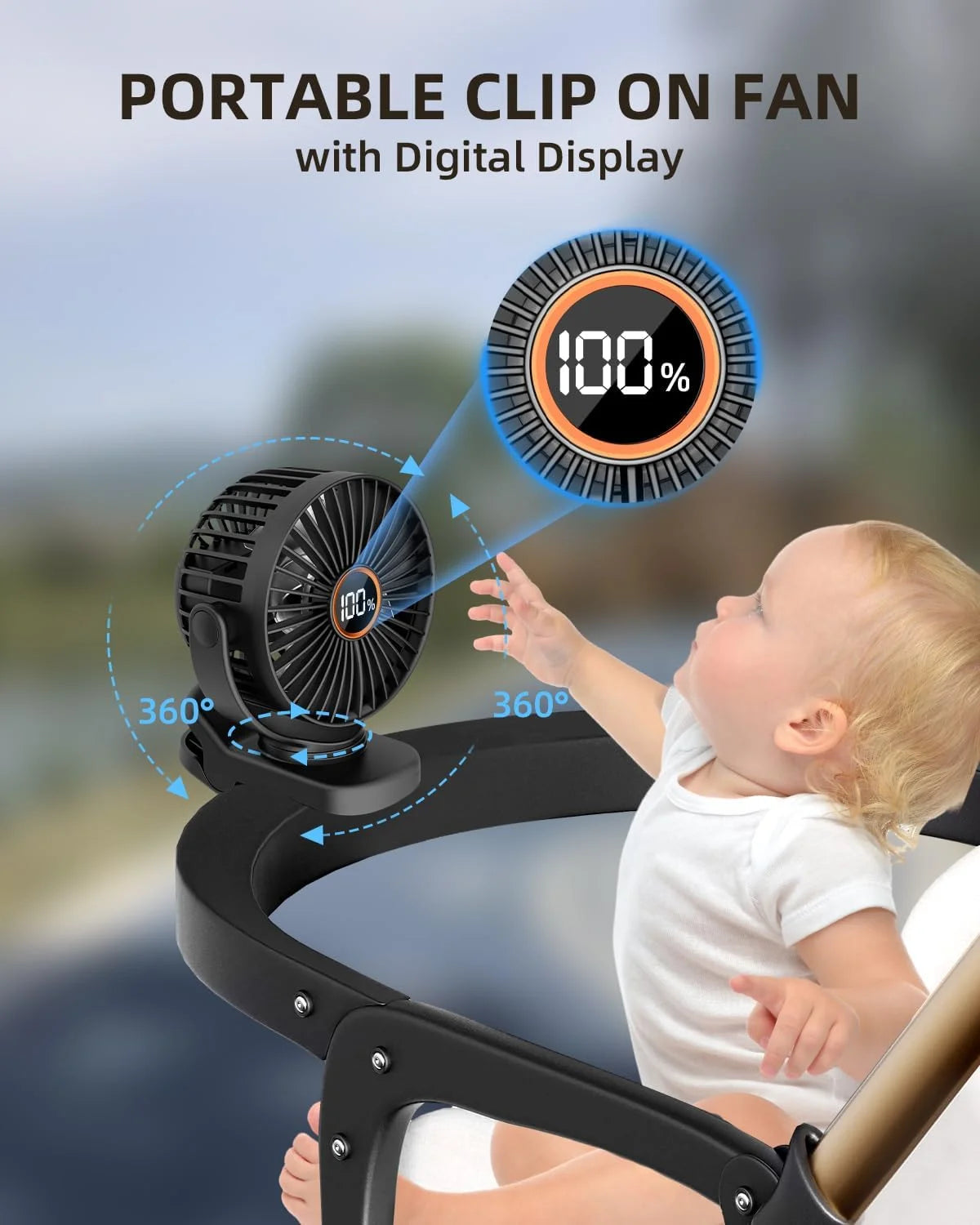 Portable Clip on Fan Battery Operated,3 Speed Quiet Rechargeable Mini Table Fan, Quiet,High Air Volume, 360 Degree Free Rotation,Mini Desk Fan, Stroller Fan-Black