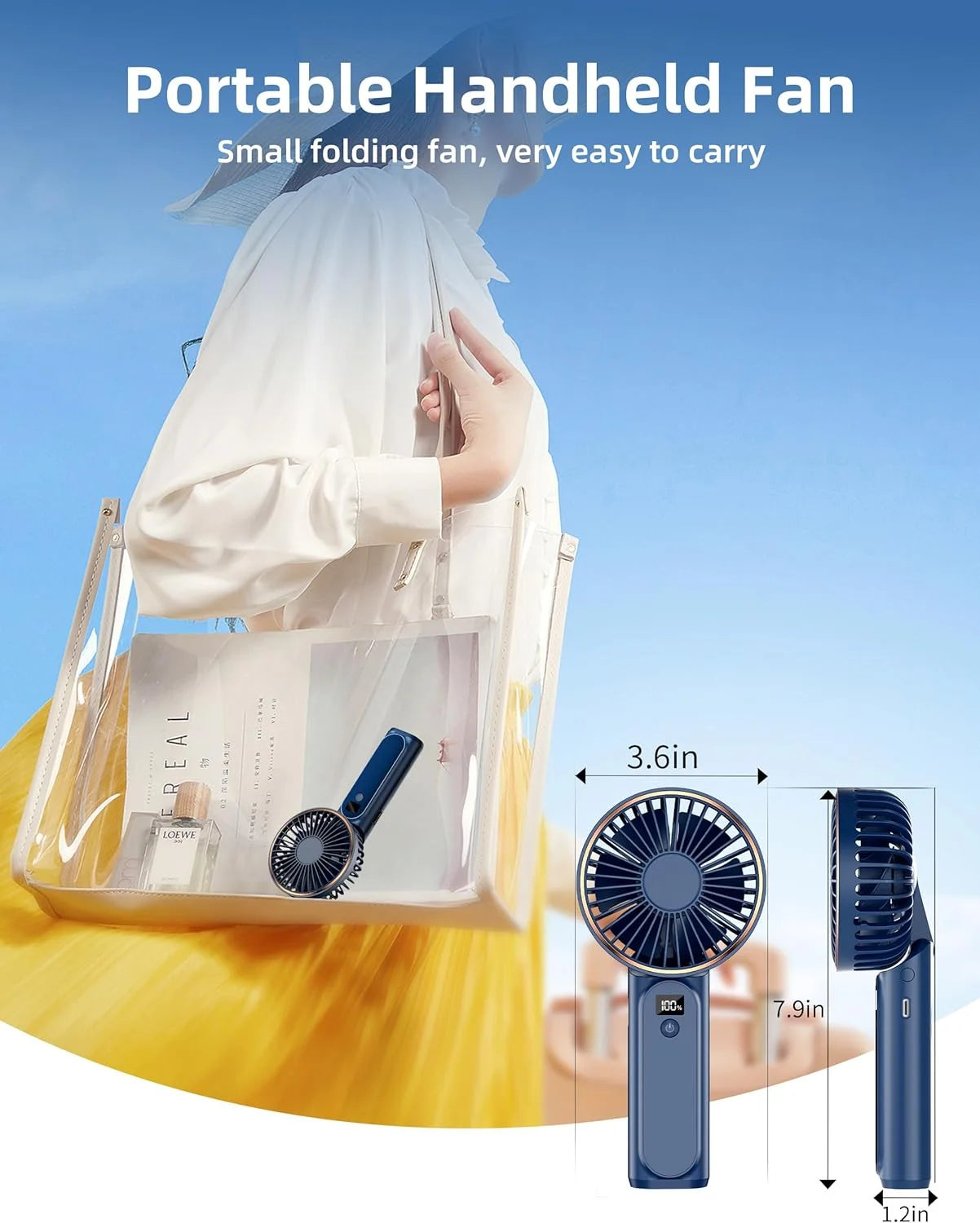 Frsara Portable Handheld Mini Fan, Neck Fan, 4000Mah Desk Fan, 180° Adjustable, 6 Speed Wind, Display Electricity in Real Time, USB Rechargeable Foldable Fan, Quiet Personal Fan