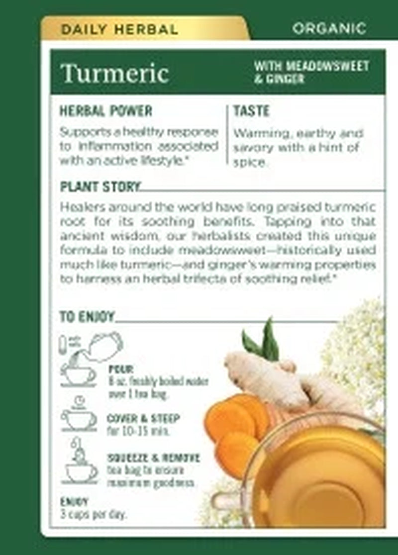 , Organic Turmeric with Meadowsweet & Ginger Herbal Tea Bags, 16 Count