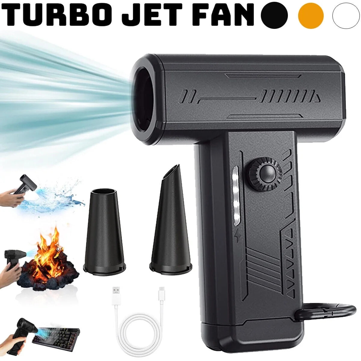 Portable Handheld Fan W/ LED Light, 130000RPM Turbo Dry Mini Air Blower Violent Fan Super Turbofan Brushless Motor Rechargeable, White