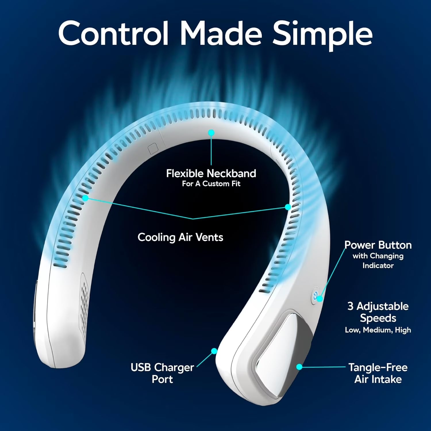 Cool Touch - Portable Handheld Fan, Mini USB Rechargeable, Compact & Lightweight, 4-Speed Adjustable, Battery-Powered, Quiet & Perfect for Travel & Outdoor, White Color, AACTFW-MC12/4