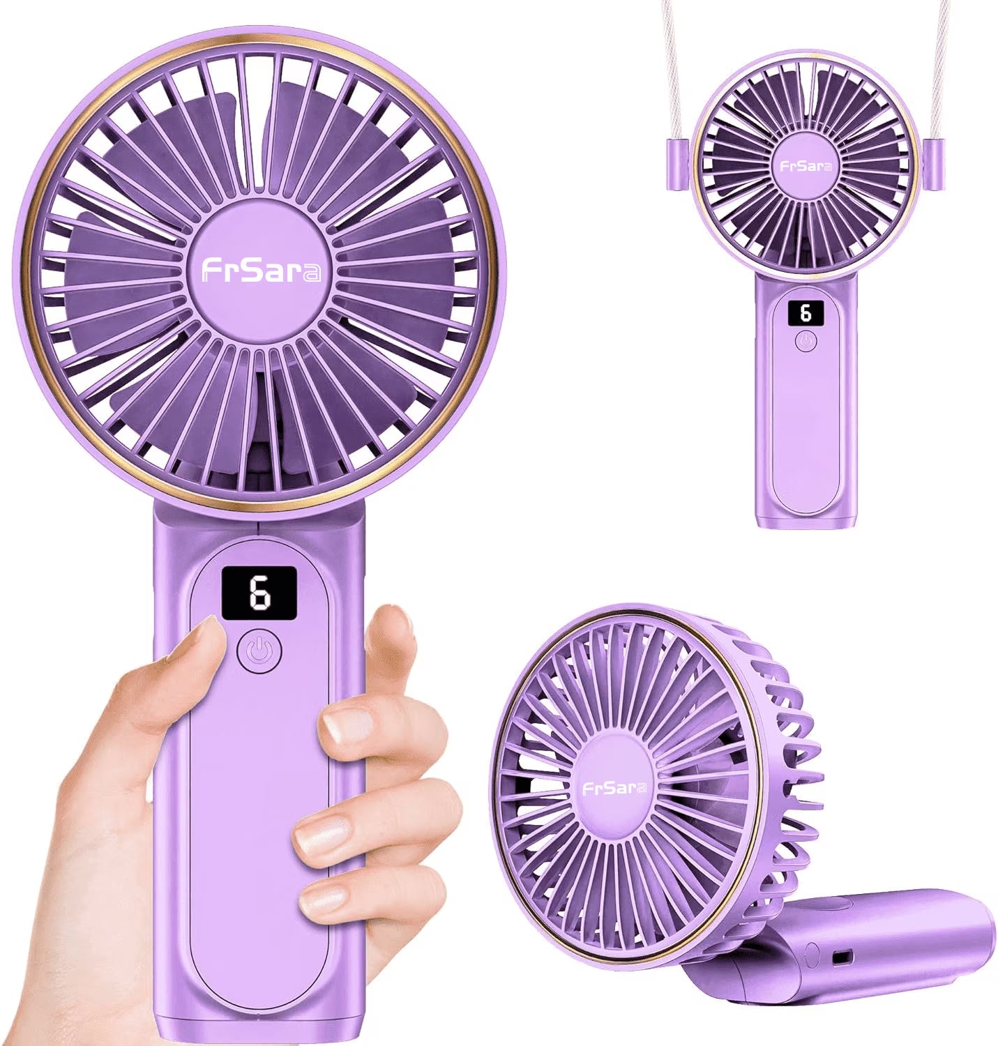 Frsara Portable Handheld Mini Fan, Neck Fan, 4000Mah Desk Fan, 180° Adjustable, 6 Speed Wind, Display Electricity in Real Time, USB Rechargeable Foldable Fan, Quiet Personal Fan