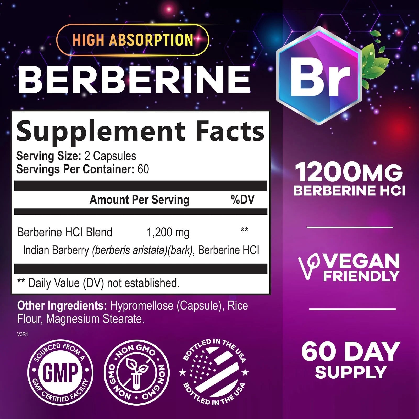Berberine Supplement 1200Mg, High Absorption Berberine Supplements Heart Health & Immune Support Berberine Supplement - Berberine HCL Supplement Pills, Gluten-Free Berberine HCI - 120 Veggie Capsules