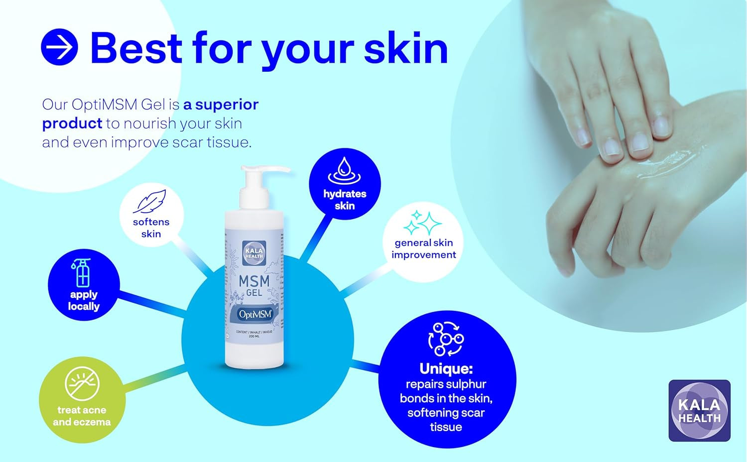 MSM Skin and Facial Gel Lotion by Kala - 200Ml Pure Optimsm Gel - Optimsm for Skin and Topical Use