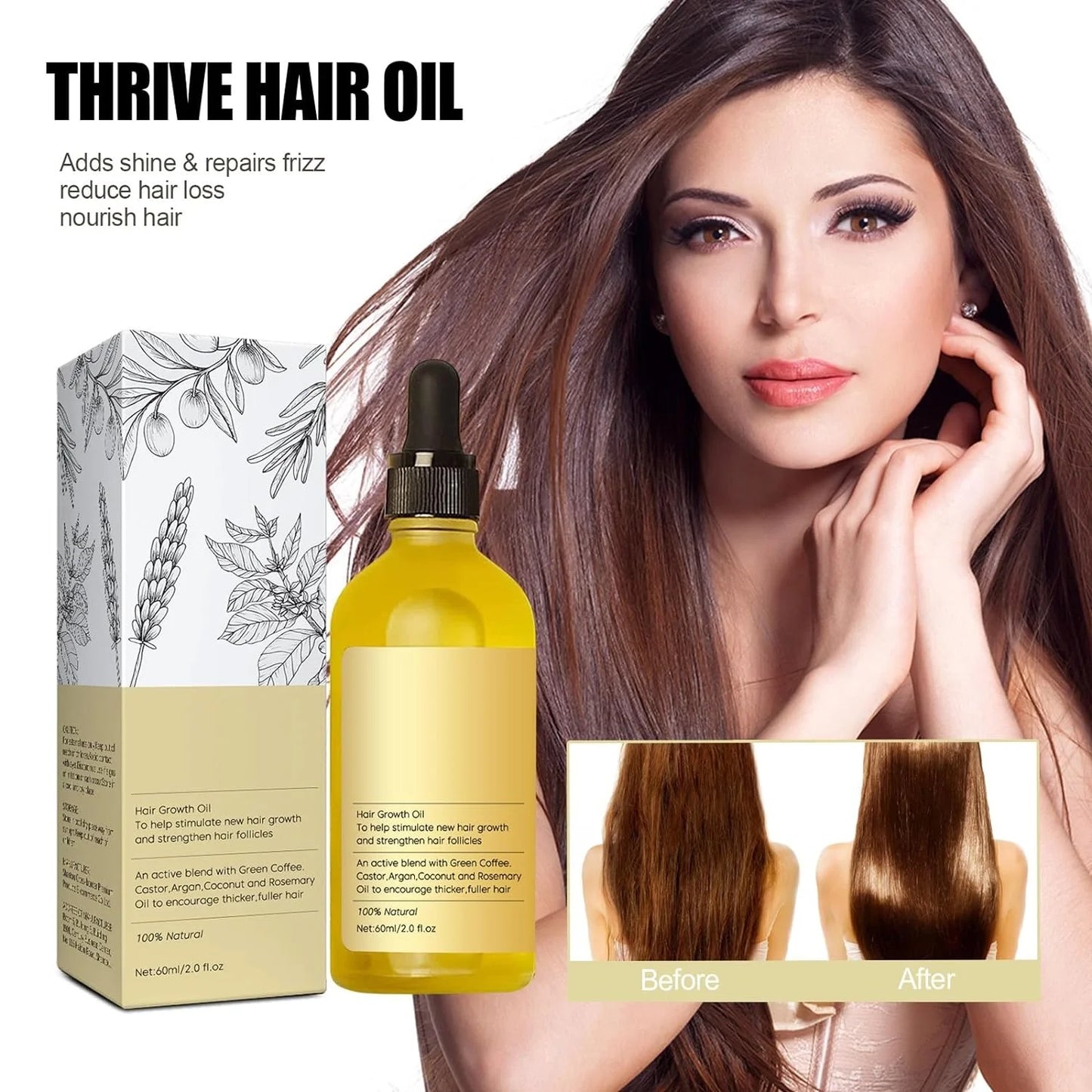 Natural Hair Growth Oil, Organic Veganic Natural Hair Growth Oil,Pure Natural Hair Density Essential Oil, Plant Extract Hair Growth Oil for Dry Damaged Hair and Growth (1Pcs)